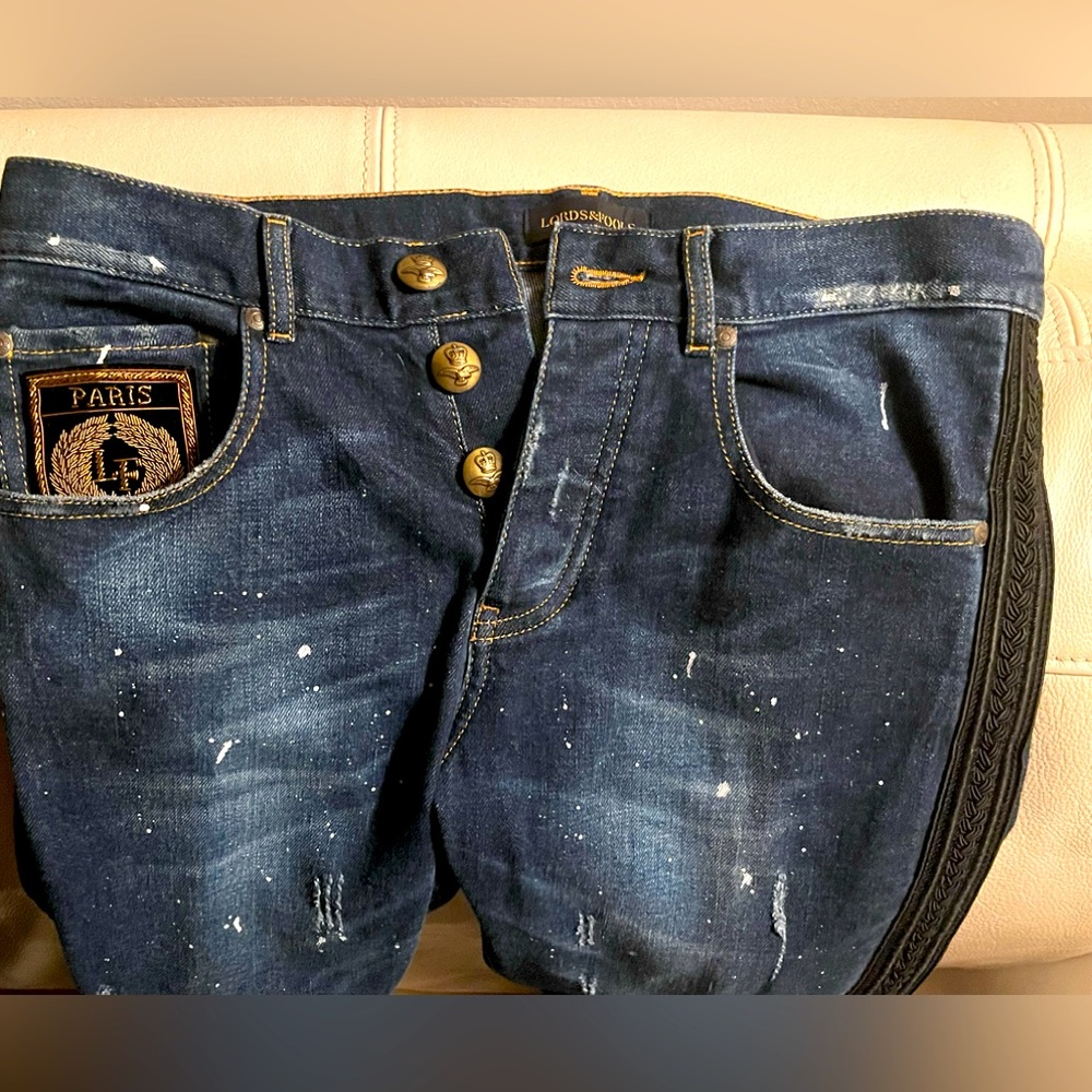 Lords and fools Paris skinnyJean embroidered tuxedo stripe